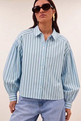 Sarah short sea blouse - Green stripe
