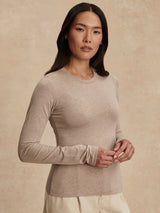 Varley Edna Long Sleeve Fitted Tee - Taupe Marl