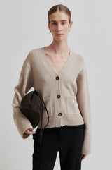 Second Female Alpha Knit Fitted Cardigan - Beige Melange