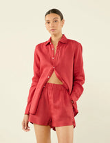 With Nothing Underneath The Boxer Linen - Cardinal Red