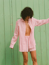 With Nothing Underneath The Boyfriend Linen - Grapefruit Pink