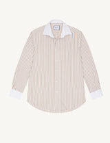 With Nothing Underneath The Boyfriend Contrast Fine Poplin- Latte Stripe