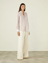 With Nothing Underneath The Boyfriend Contrast Fine Poplin- Latte Stripe