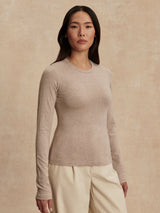 Varley Edna Long Sleeve Fitted Tee - Taupe Marl