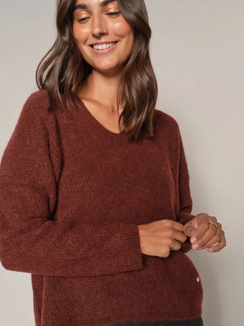 Mos Mosh Thora V-Neck Knit - Rum Raisin