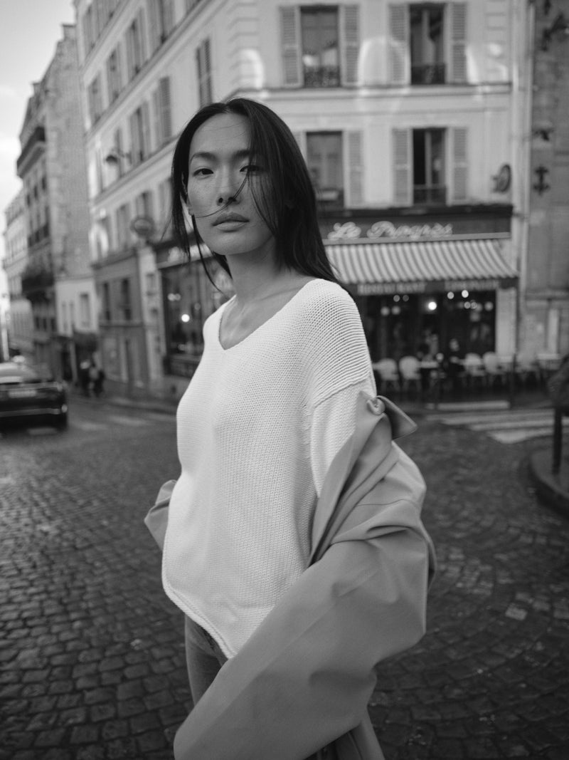 Mos Mosh Bine LS V-Neck Knit - Ecru