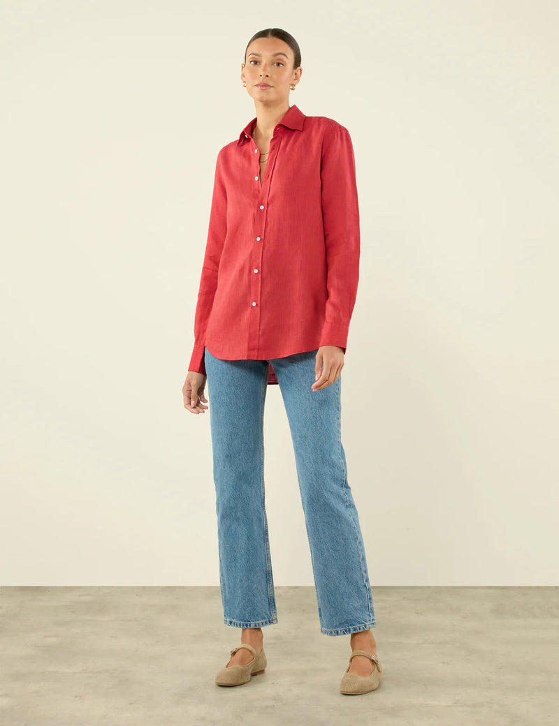 With Nothing Underneath The Boyfriend Linen - Cardinal Red