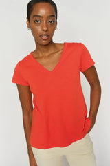 Mos Mosh Tulli V-SS Basic Tee - Spicy Orange