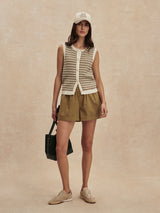 Varley Aura Knit Top - Egret/Golden Olive