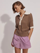 Varley Finch Knit Polo - Taupe Stone/ Whitecap