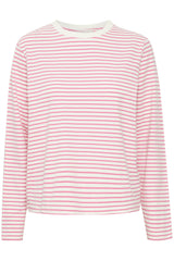 Ichi Mira LS2 T-shirt - Cloud Dancer/Pink Stripe