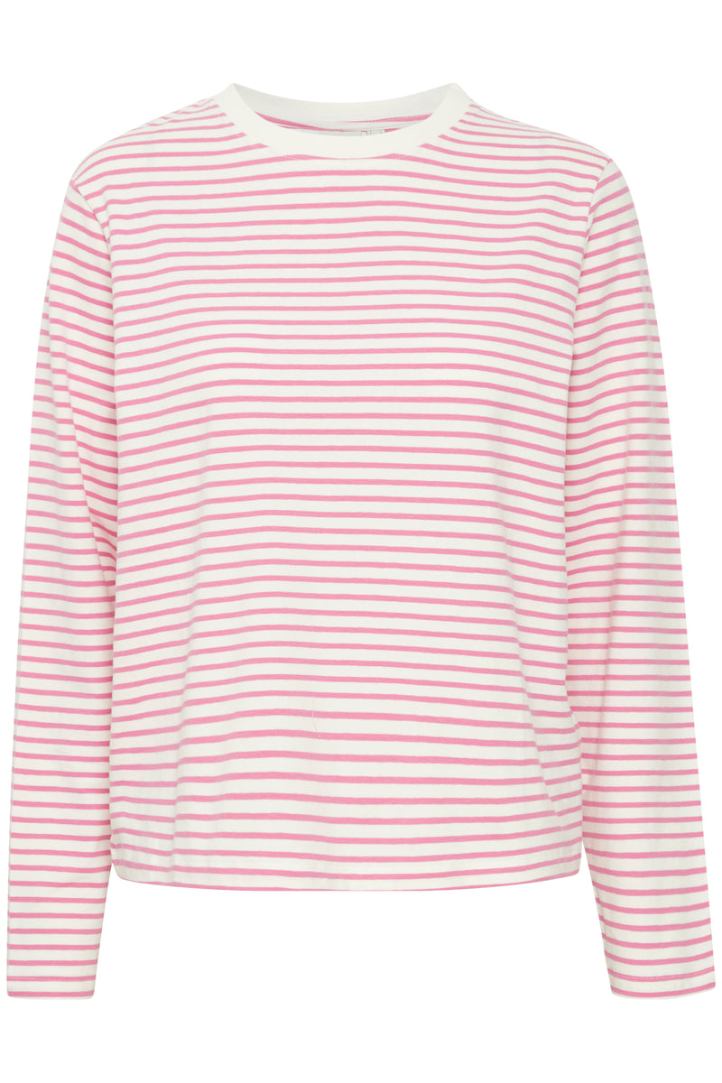 Ichi Mira LS2 T-shirt - Cloud Dancer/Pink Stripe