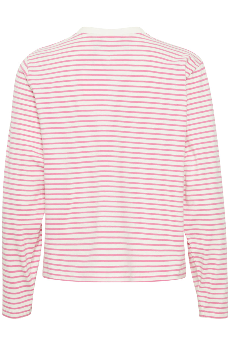 Ichi Mira LS2 T-shirt - Cloud Dancer/Pink Stripe