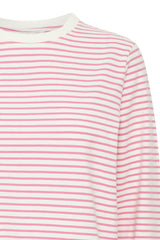 Ichi Mira LS2 T-shirt - Cloud Dancer/Pink Stripe