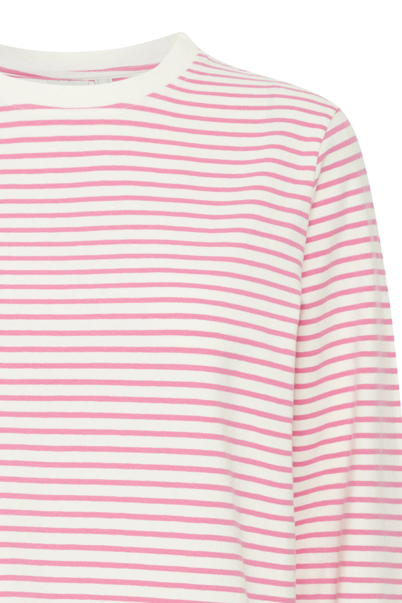 Ichi Mira LS2 T-shirt - Cloud Dancer/Pink Stripe