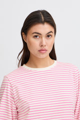 Ichi Mira LS2 T-shirt - Cloud Dancer/Pink Stripe