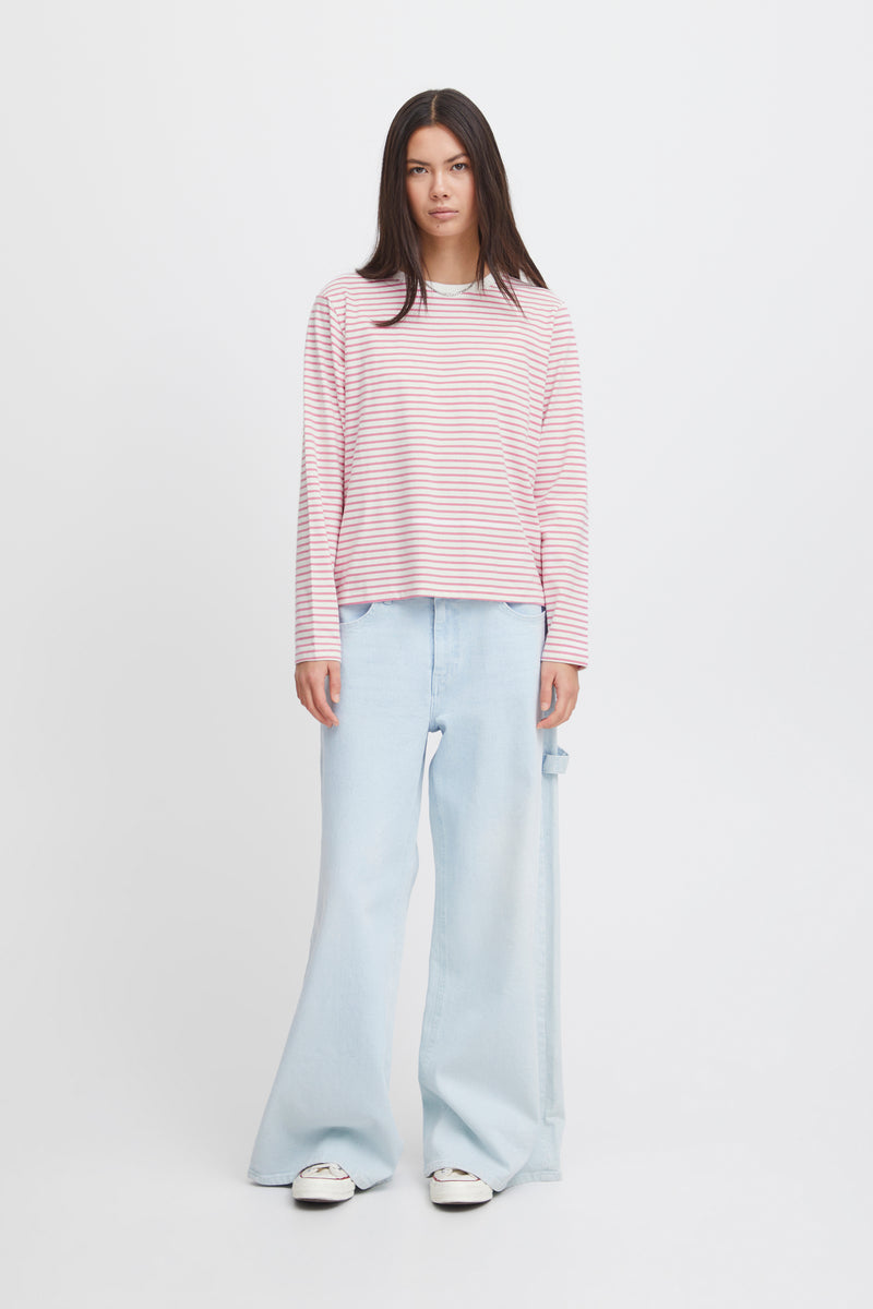 Ichi Mira LS2 T-shirt - Cloud Dancer/Pink Stripe