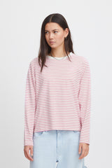 Ichi Mira LS2 T-shirt - Cloud Dancer/Pink Stripe