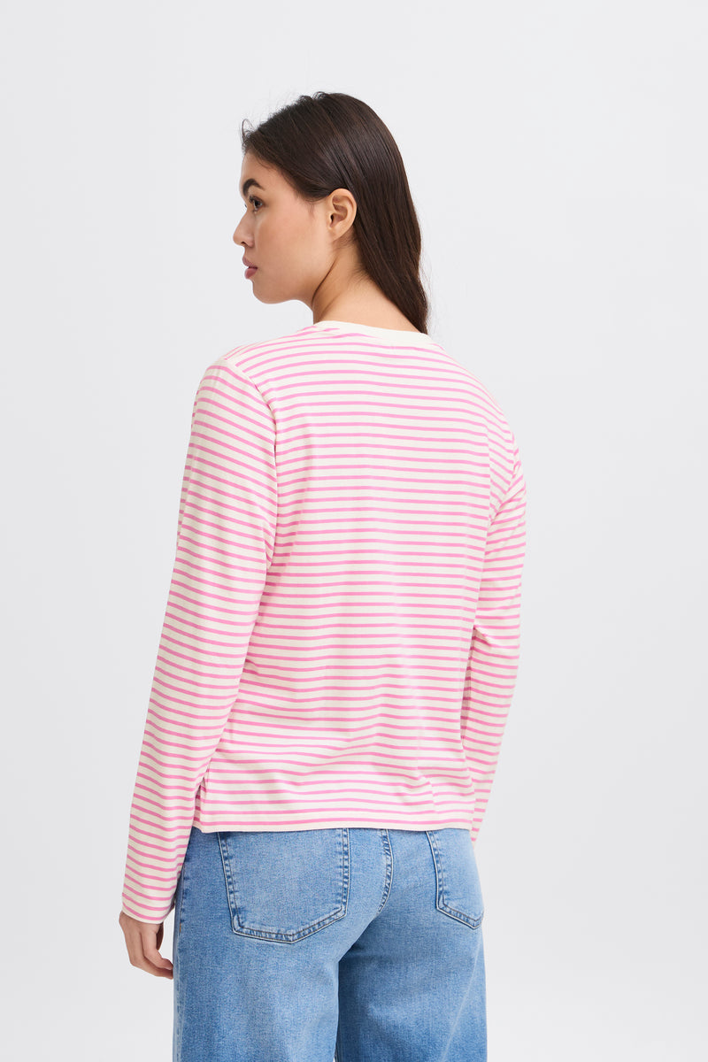 Ichi Mira LS2 T-shirt - Cloud Dancer/Pink Stripe