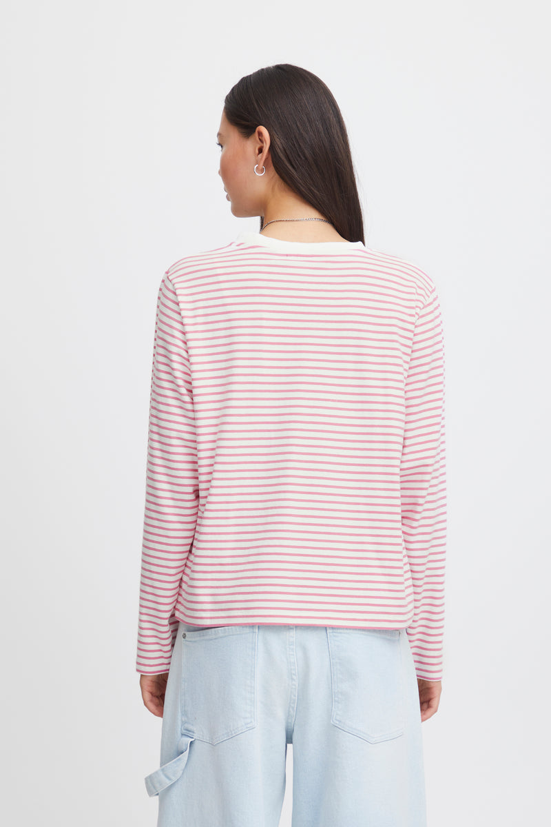 Ichi Mira LS2 T-shirt - Cloud Dancer/Pink Stripe