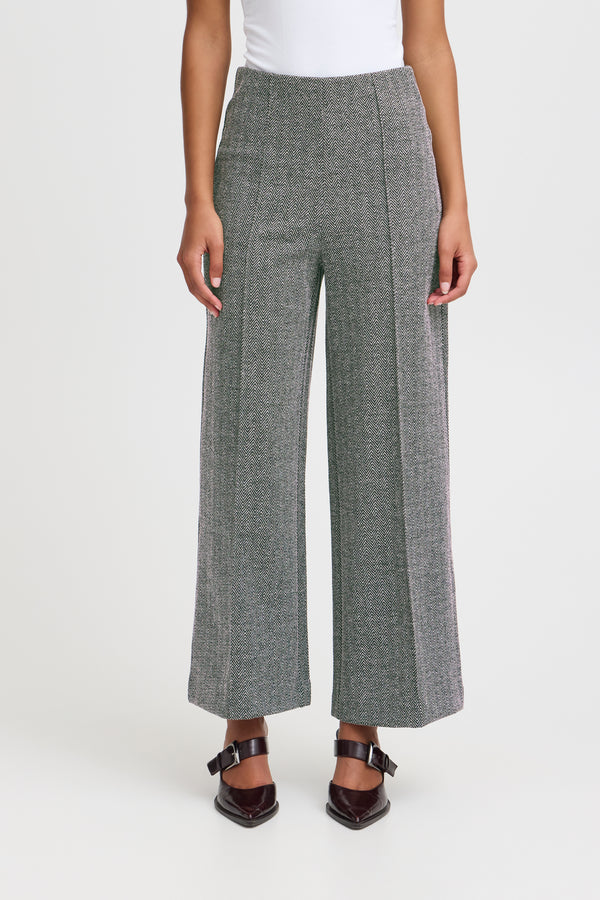 Ichi Kate Jacquard Pant - Black/White Herringbone