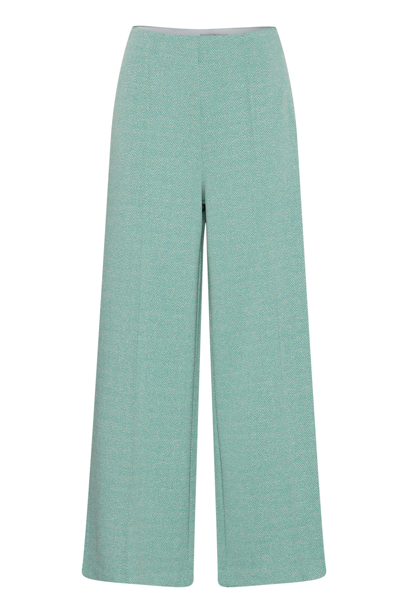 Ichi Kate Jacquard Pants - Beryl Green/Almond