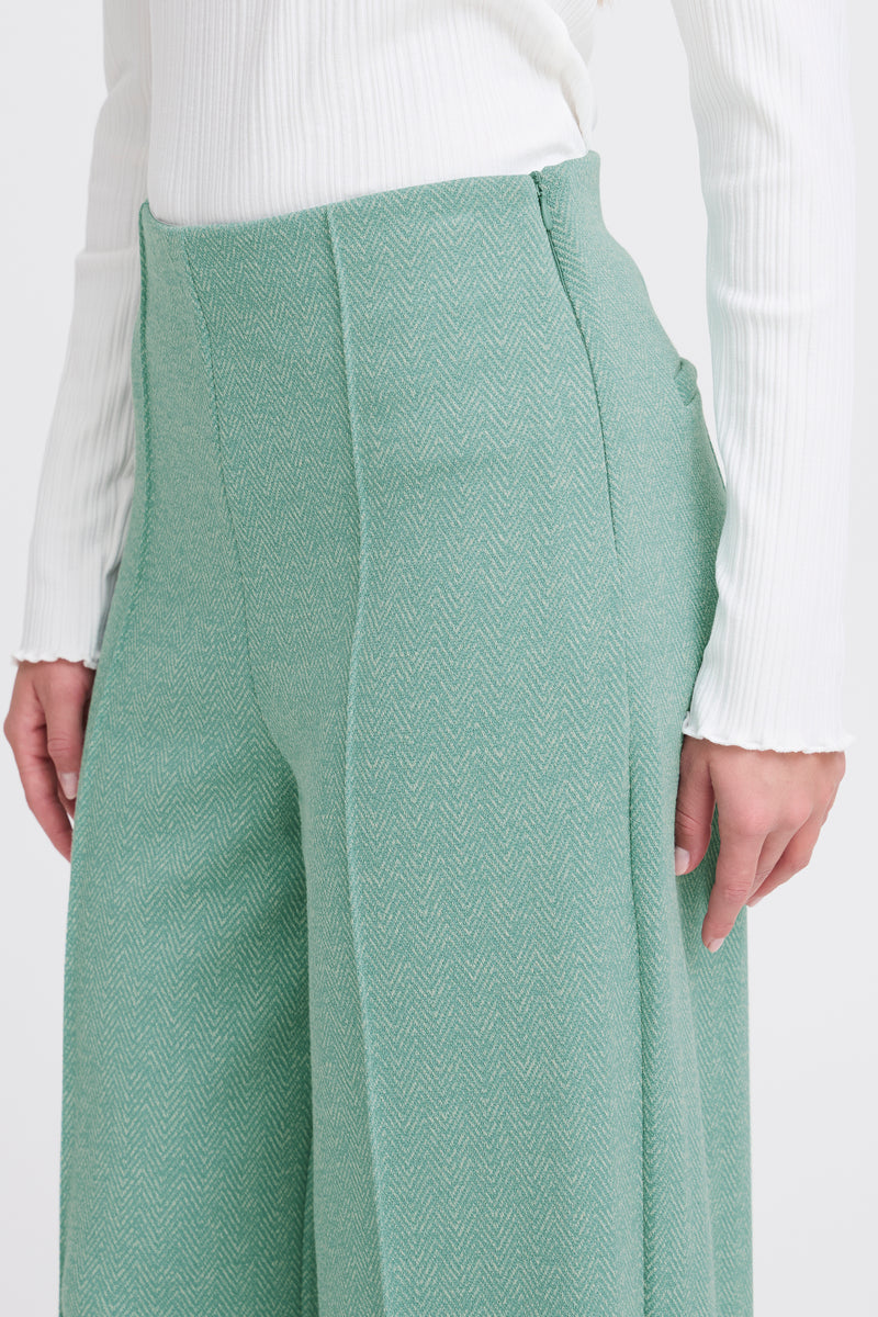 Ichi Kate Jacquard Pants - Beryl Green/Almond