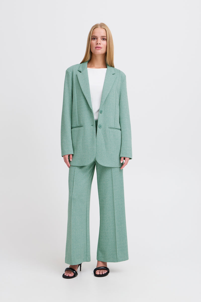 Ichi Kate Jacquard Pants - Beryl Green/Almond