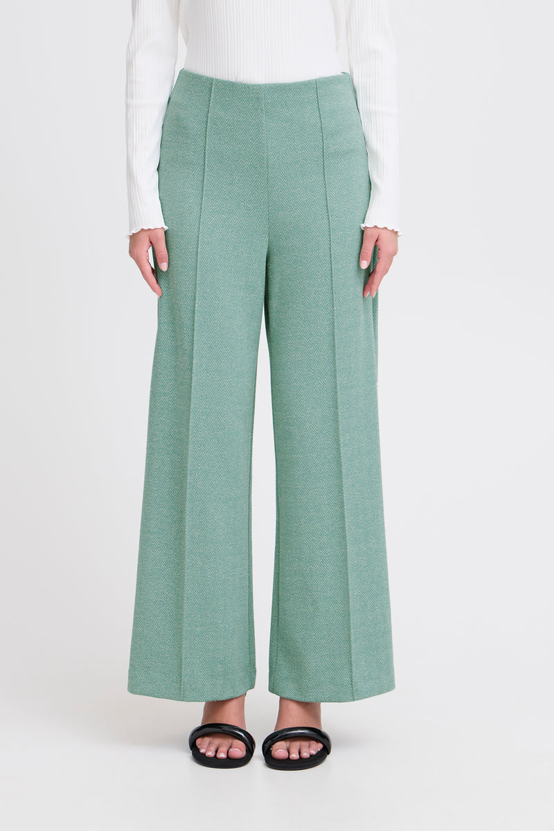 Ichi Kate Jacquard Pants - Beryl Green/Almond