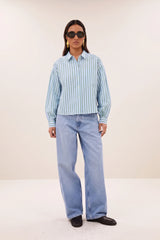Sarah short sea blouse - Green stripe