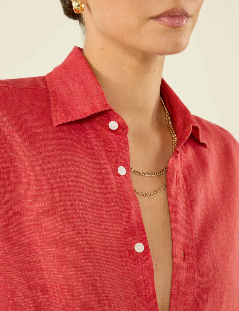 With Nothing Underneath The Boyfriend Linen - Cardinal Red