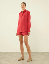 With Nothing Underneath The Boyfriend Linen - Cardinal Red
