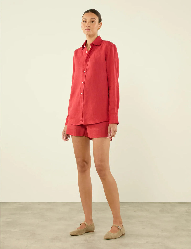 With Nothing Underneath The Boyfriend Linen - Cardinal Red