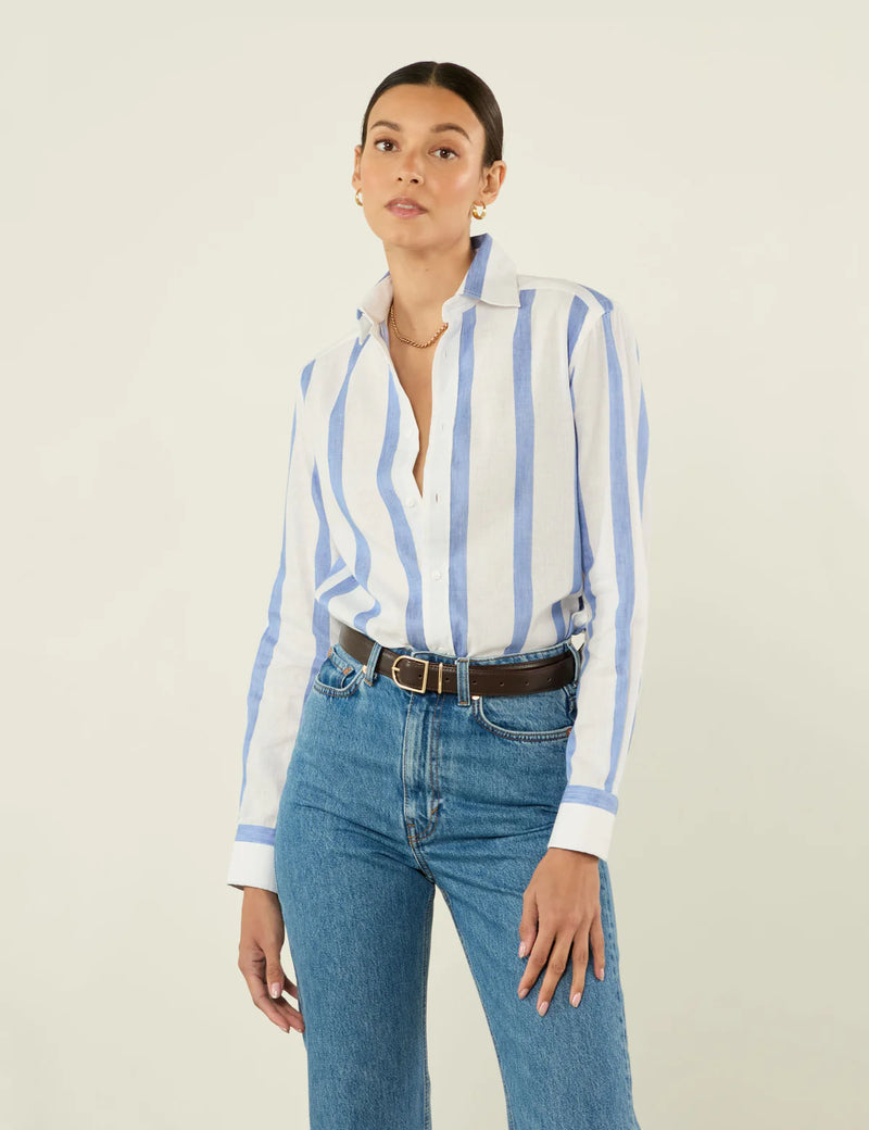 With Nothing Underneath The Boyfriend Weave - Ocean Blue Stripe