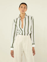 With Nothing Underneath The Boyfriend Weave Stripe - Khaki