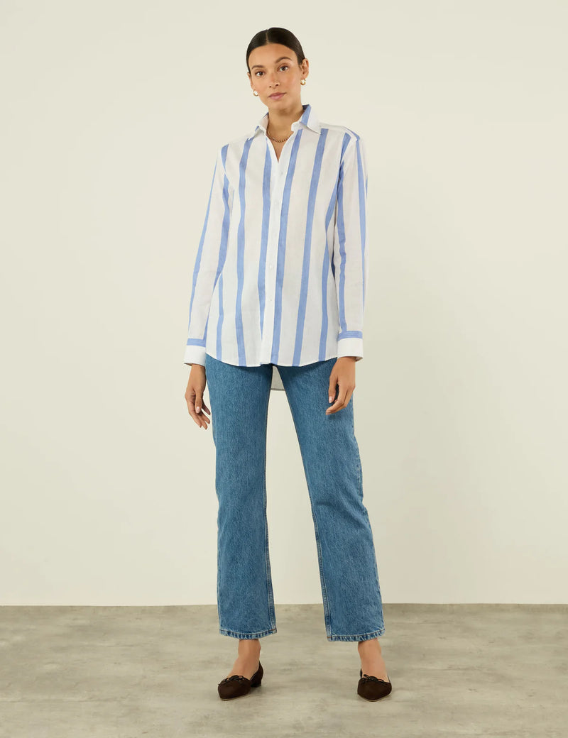 With Nothing Underneath The Boyfriend Weave - Ocean Blue Stripe
