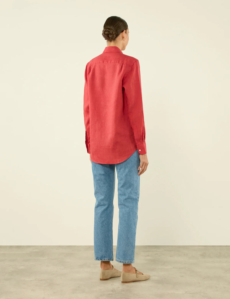 With Nothing Underneath The Boyfriend Linen - Cardinal Red