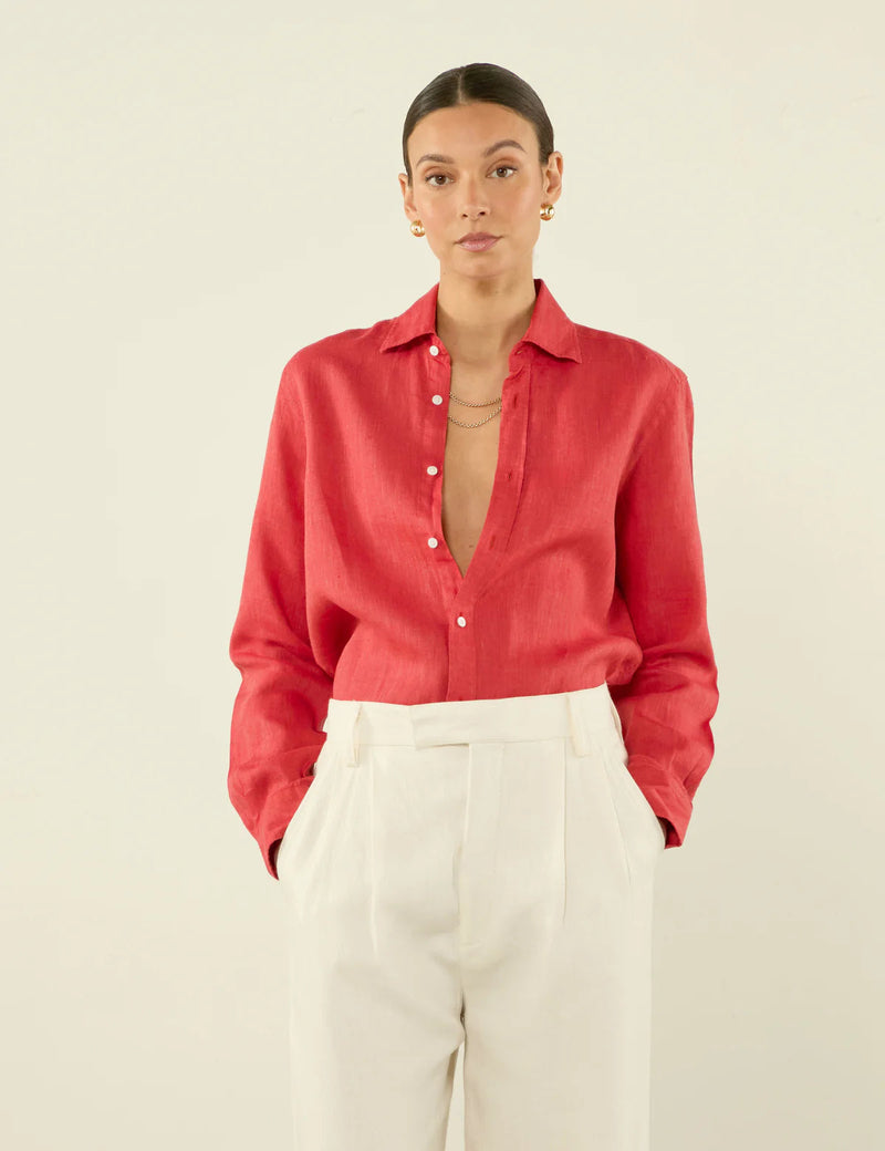 With Nothing Underneath The Boyfriend Linen - Cardinal Red