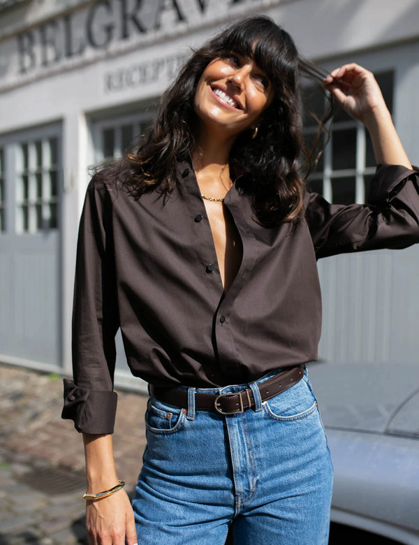 With Nothing Underneath The Boyfriend Fine Poplin Shirt - Chocolate