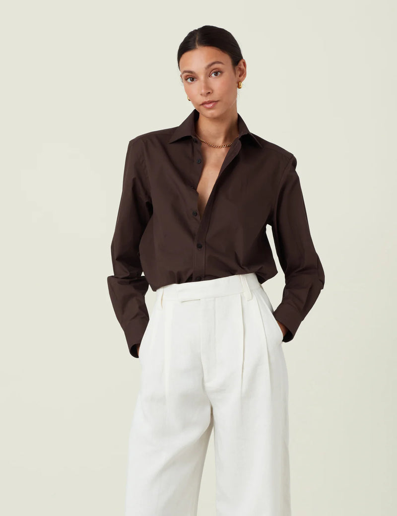 With Nothing Underneath The Boyfriend Fine Poplin Shirt - Chocolate