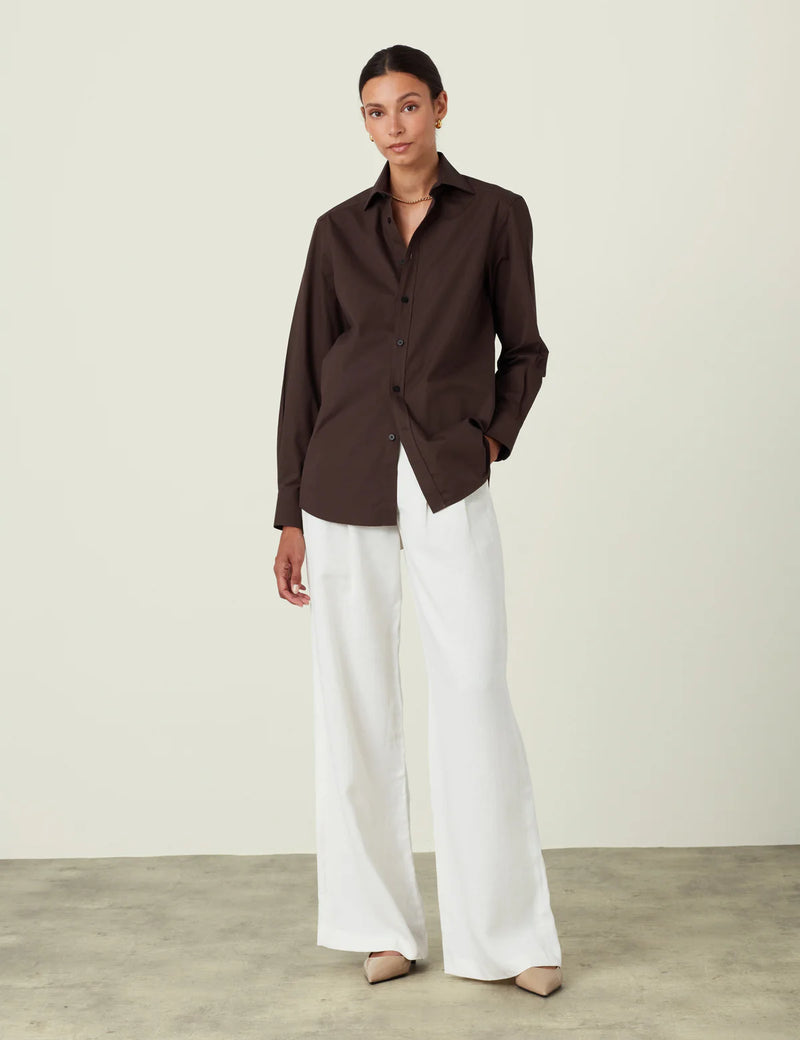 With Nothing Underneath The Boyfriend Fine Poplin Shirt - Chocolate