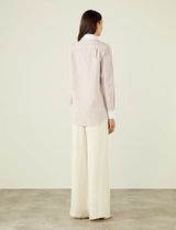 With Nothing Underneath The Boyfriend Contrast Fine Poplin- Latte Stripe