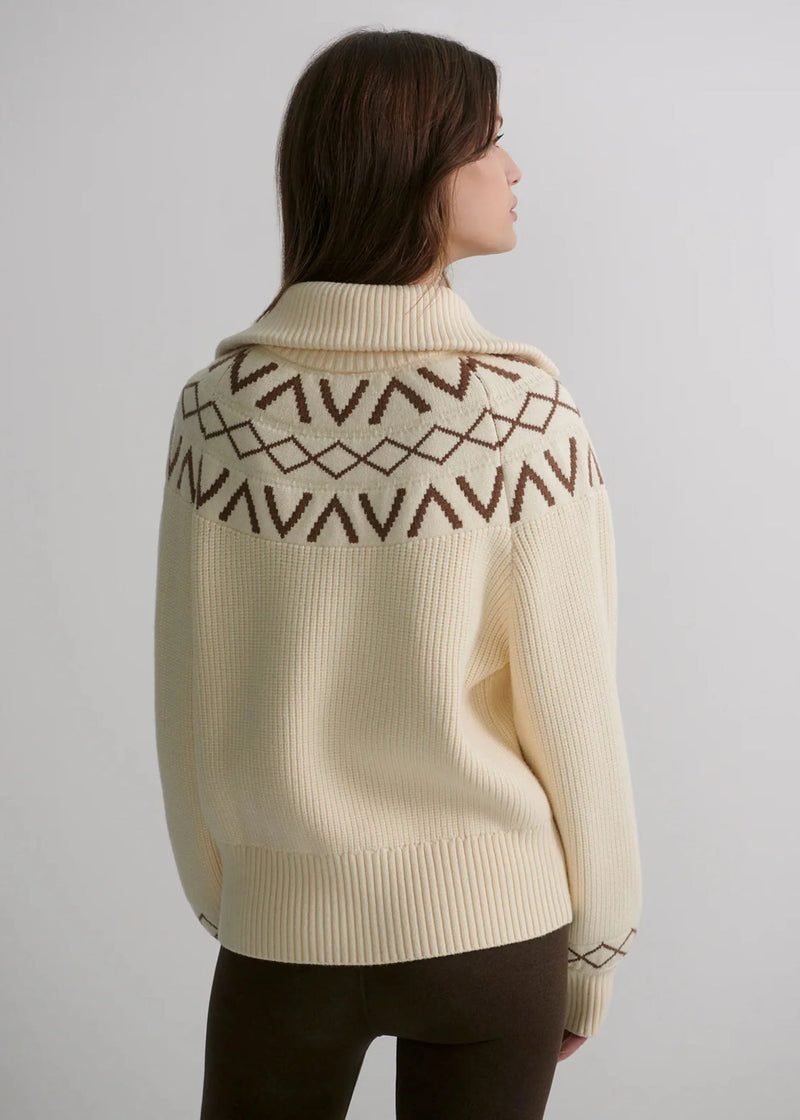 Varley Sigrid Fairisle Half Zip Knit - Whitecap Grey