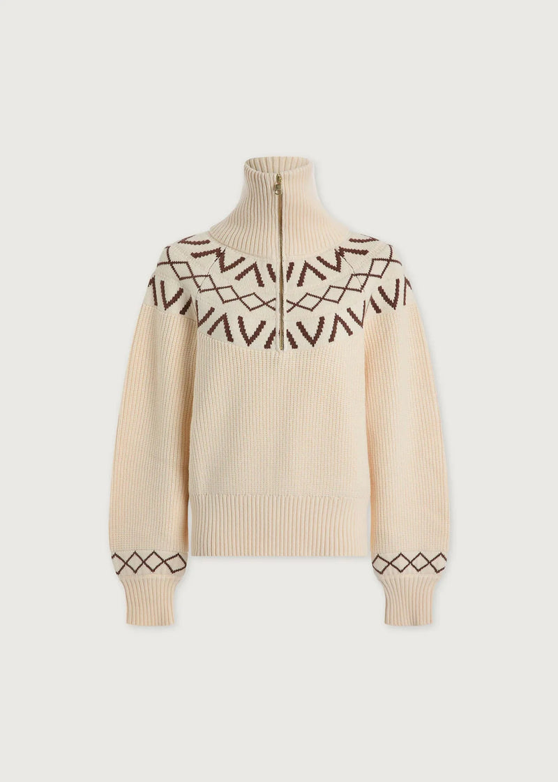 Varley Sigrid Fairisle Half Zip Knit - Whitecap Grey