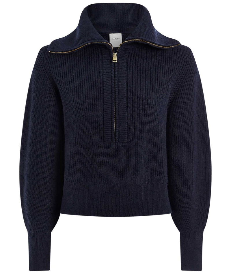 Varley Maura Half Zip Rib Knit - Navy
