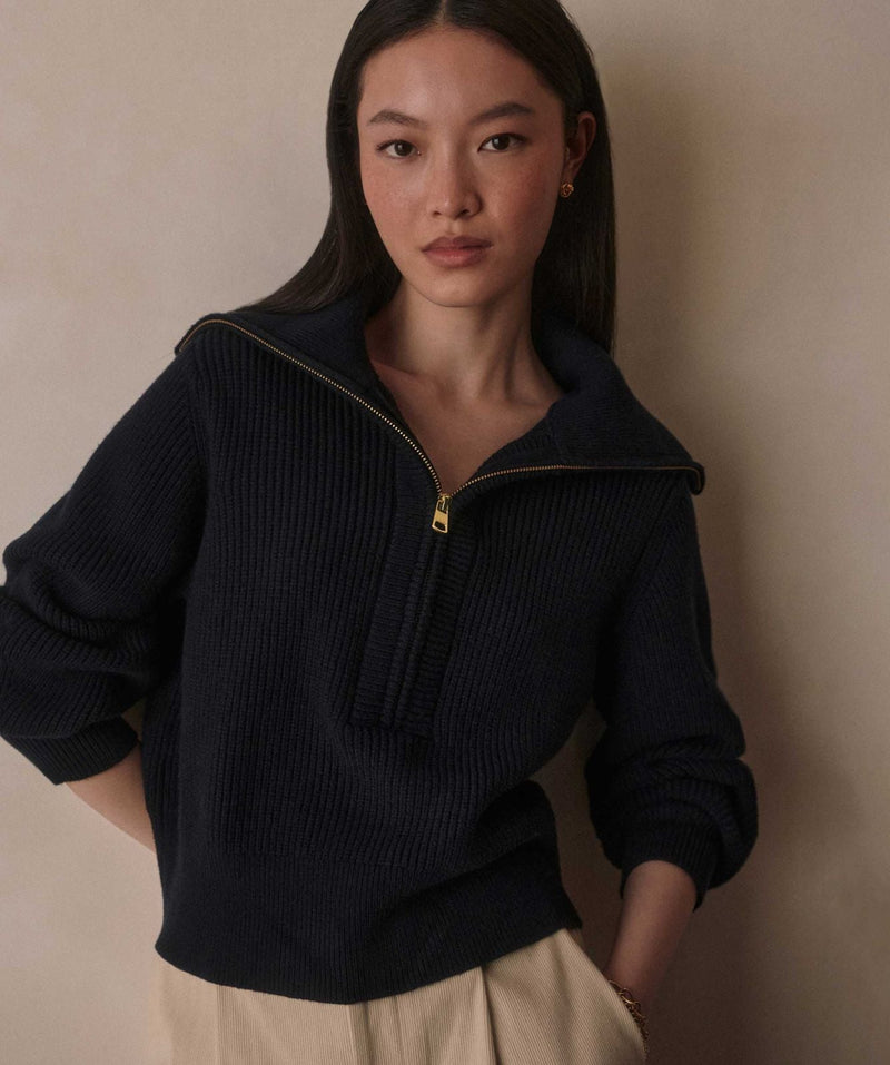 Varley Maura Half Zip Rib Knit - Navy