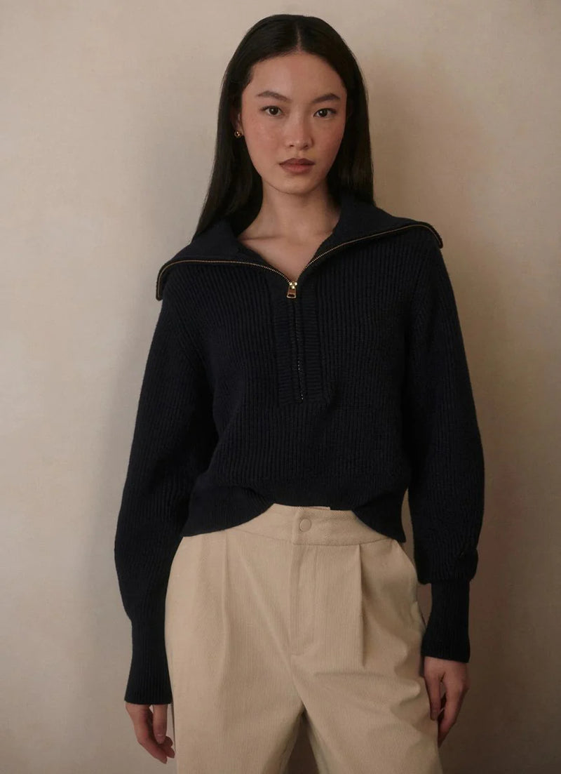Varley Maura Half Zip Rib Knit - Navy