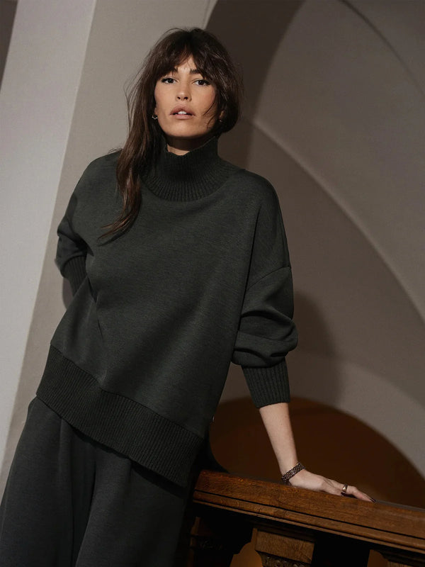 Varley Barker High Neck Sweat - Olive Marl