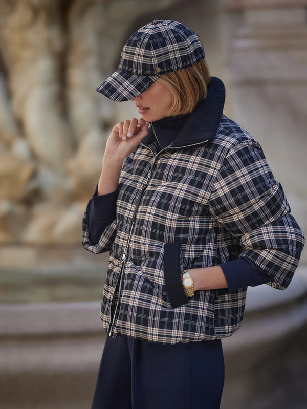 Varley Bryony Short Puffer Jacket - Navy Check