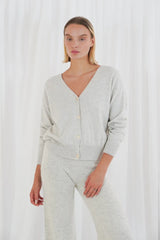 Aspen V-Neck Cardigan - Mottled Beige